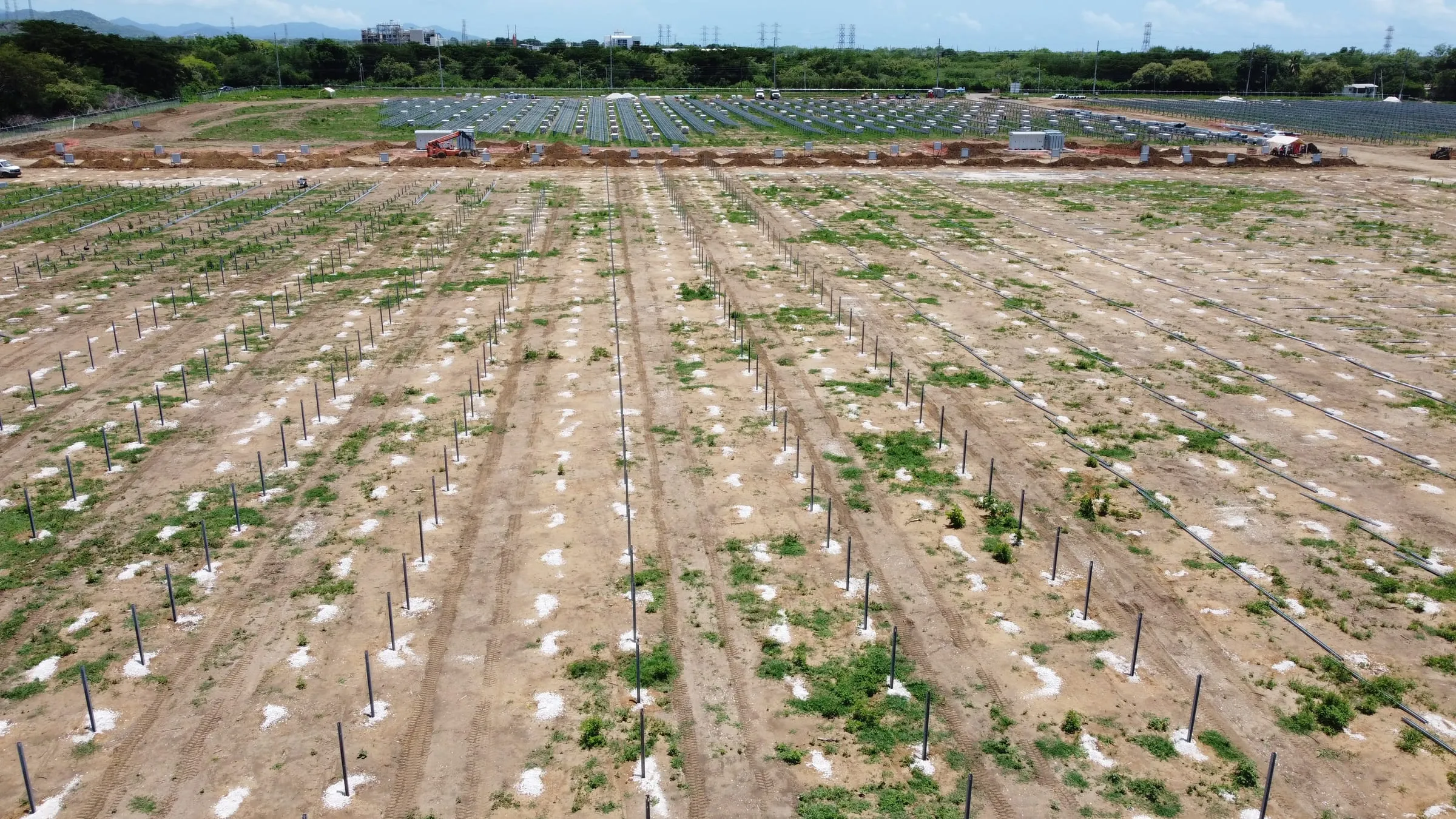 Piles driven to staked positions at the Jobos solar PV plant, Puerto Rico